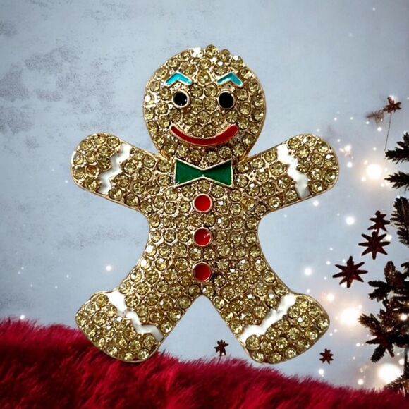 Gingerbread Man Brooch Necklace Pendant - Winter Fashion Statement Piece - Picture 1 of 7
